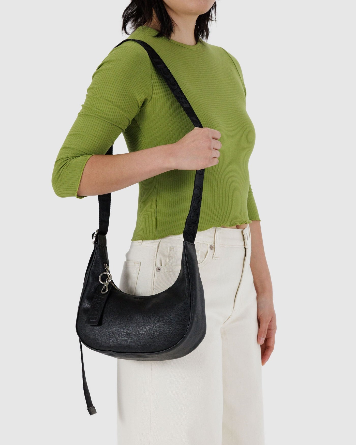 Small Recycled Leather Crescent Bag L0