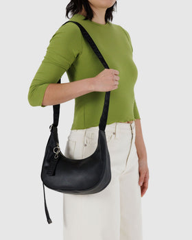 Small Recycled Leather Crescent Bag L0